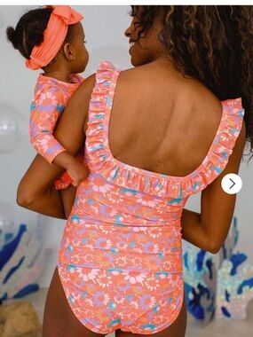 Women’s Ruffle Butts Coral Floral Ruffle One-Piece Swimsuit